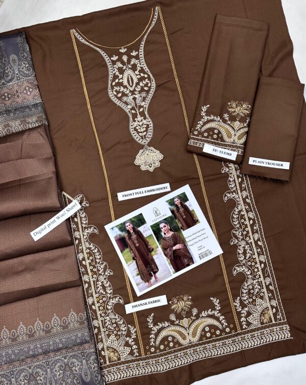 Sapphire- Dhanak Embroidered 3pc winter suit