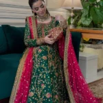 Haris Shakeel-Elegant Green Embroidered Dress+Pink Dupatta