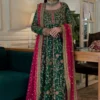 Haris Shakeel-Elegant Green Embroidered Dress+Pink Dupatta