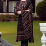 Embroidered Dhanak 3pc with Heavy Embroidered Shawl