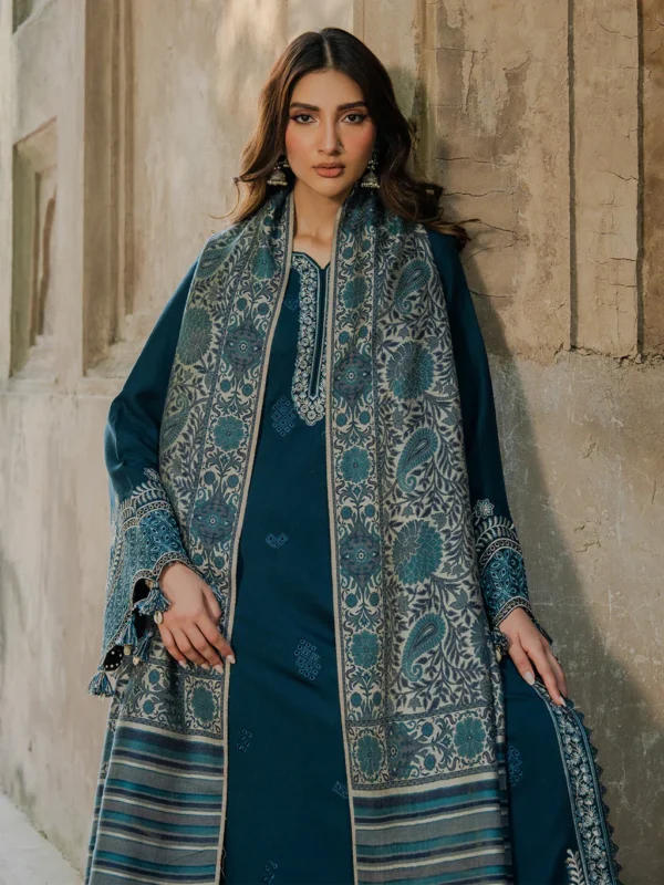 Izal-Dhanak Embroidered 3pc with Pashmina Shawl