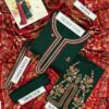 Dark Green Embroidered 3pc Suit with Maroon Dupatta