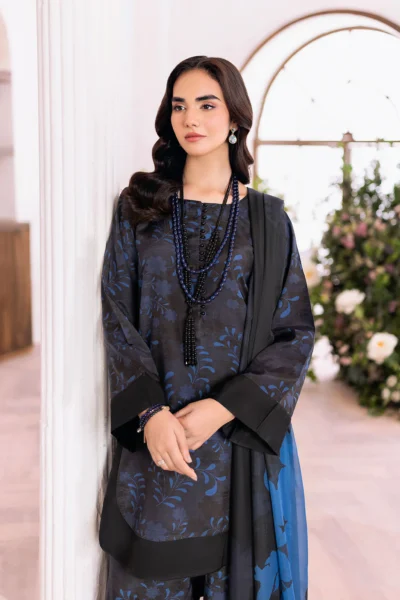 Digital Printed Linen 3pc with Embroidered Patches