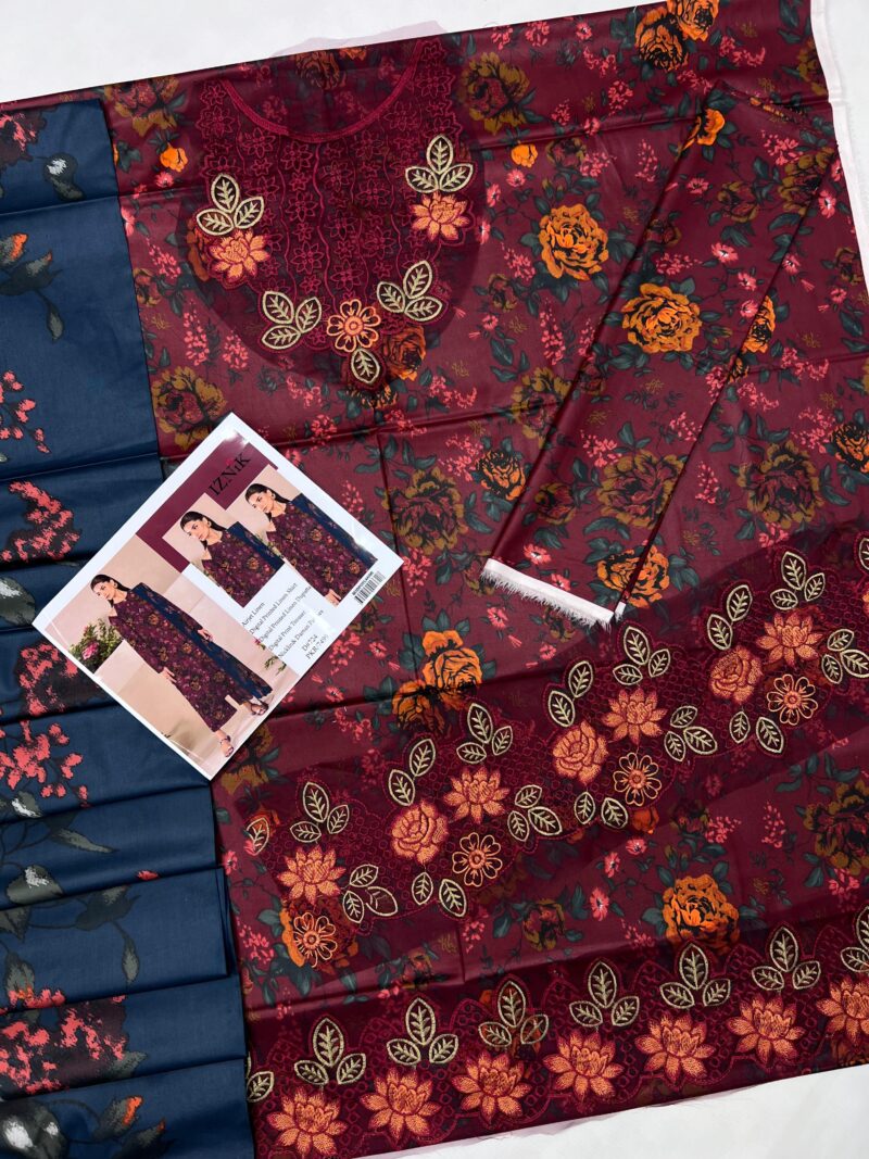 Digital Printed Linen 3pc with Embroidered Patches (023)