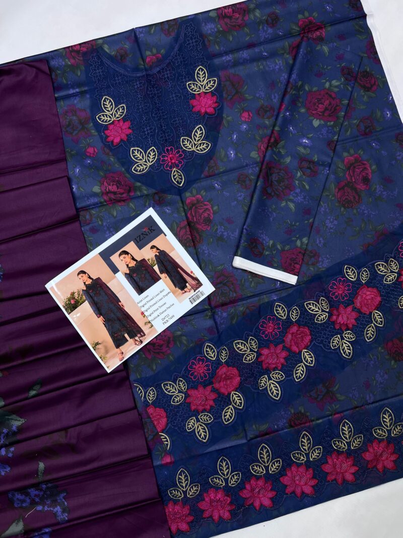 Digital Printed Linen 3pc with Embroidered Patches (023)