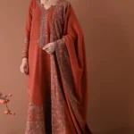 Dhanak Dress 3pc with Embroidered Shawl,Winter Collection