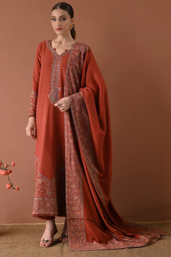 Dhanak Dress 3pc with Embroidered Shawl,Winter Collection
