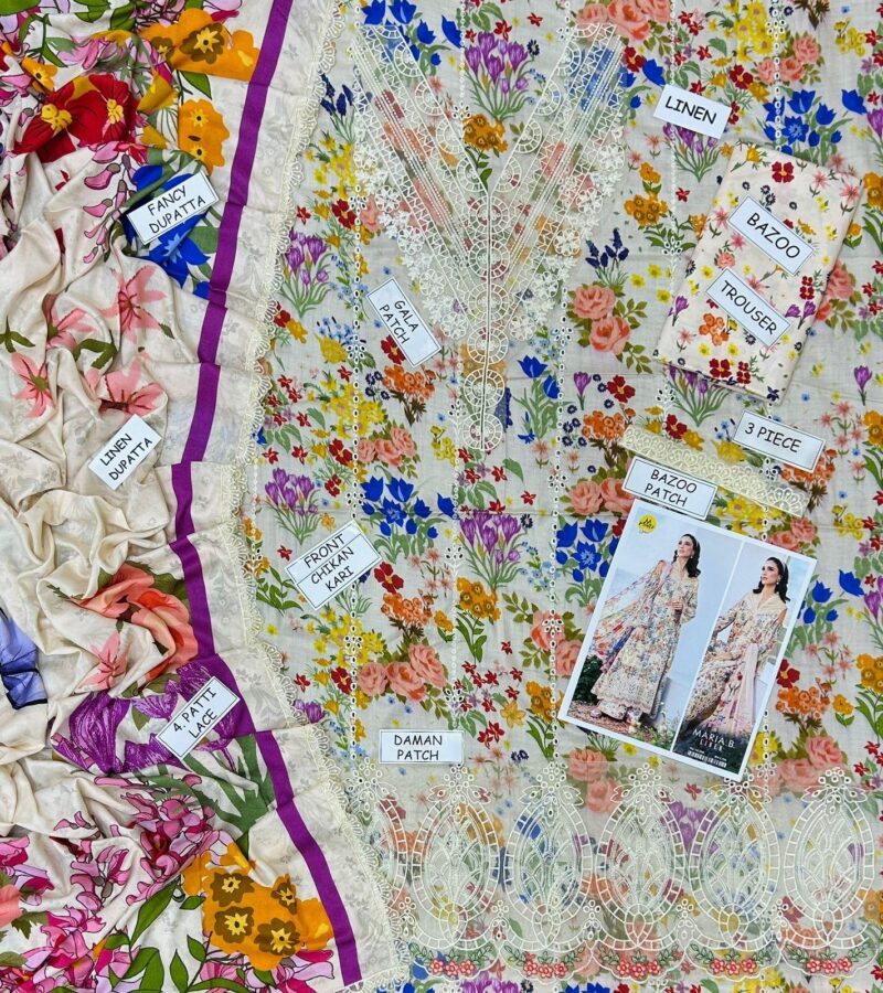 MARIA B-Embroidered Unstitch Linen 3pc Dress