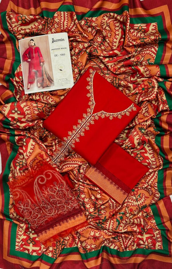 Maroon Dhanak Embroidered Suit Winter Collection