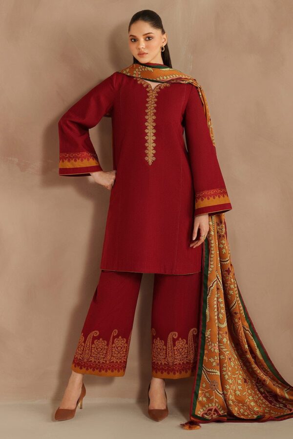 Maroon Dhanak Embroidered Suit Winter Collection