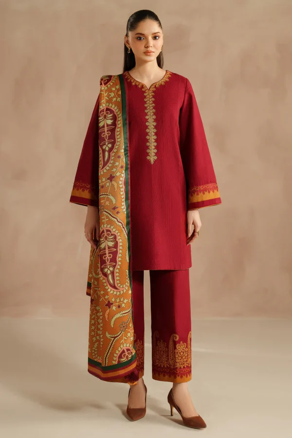 Maroon Dhanak Embroidered Suit Winter Collection
