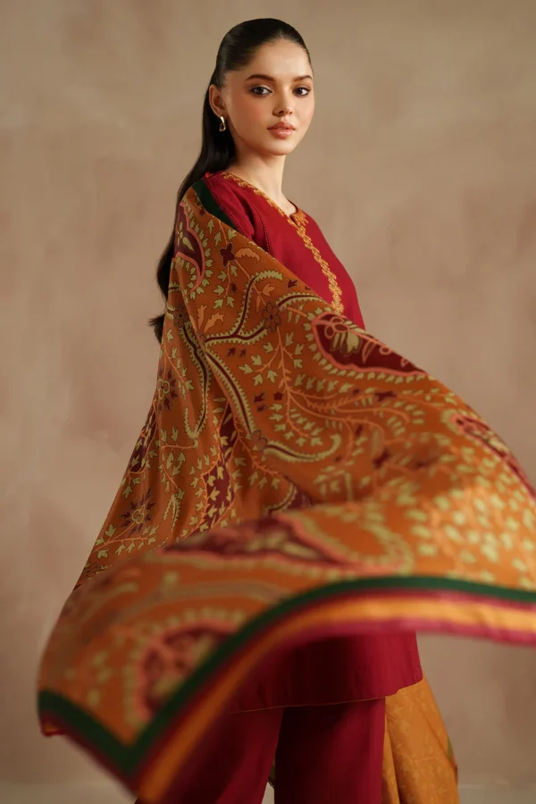 Maroon Dhanak Embroidered Suit Winter Collection