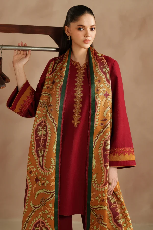 Maroon Dhanak Embroidered Suit Winter Collection