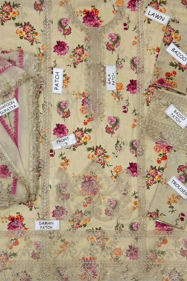 Aneela’s – Luxury Lawn Unstitch 3pc with Patches