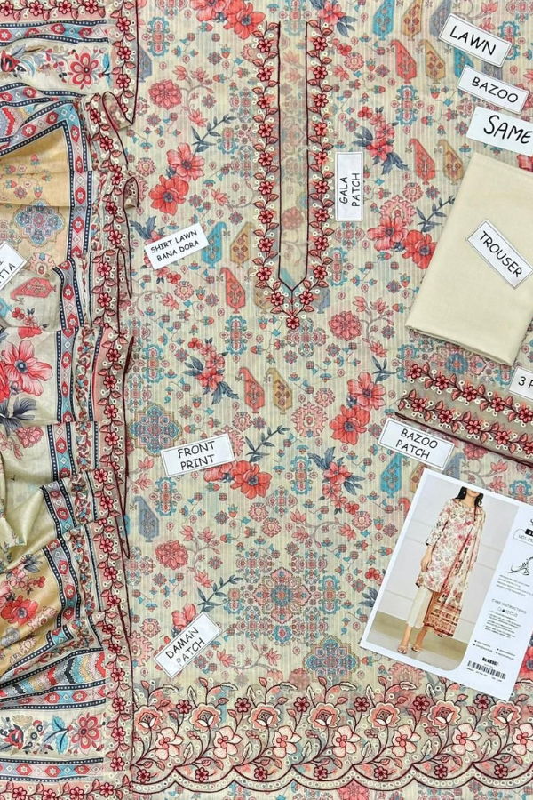 Bana Doria Lawn 3pc Dress with Patches