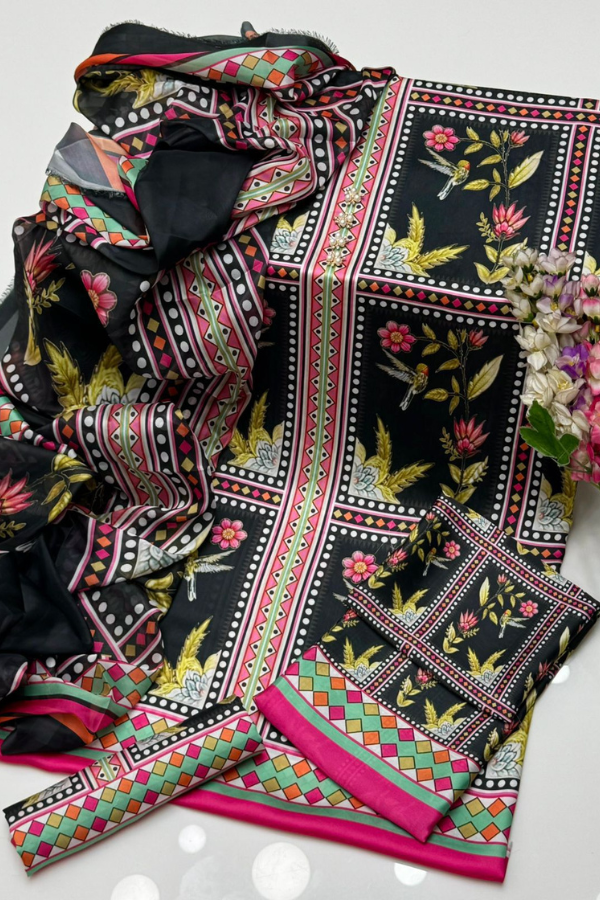 Tie N Die Digital Printed Silk 3 Piece Suit (08)