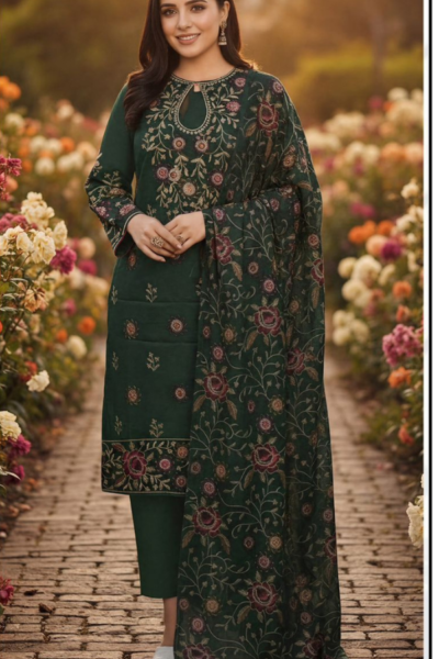 Bareeze- Embroidered 3pc Karandi Suit
