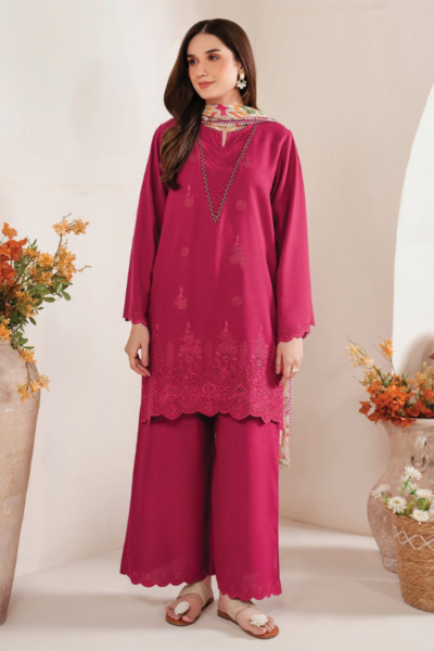 Baroque-Dhanak Unstitch Embroidered 3pc pink Dress