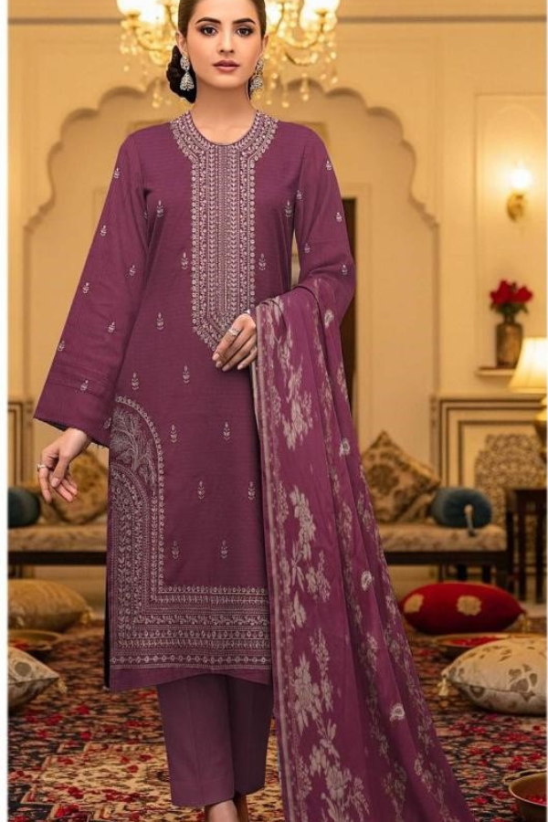 dhanak 3pc heavy embroidered with china printed wool shawl