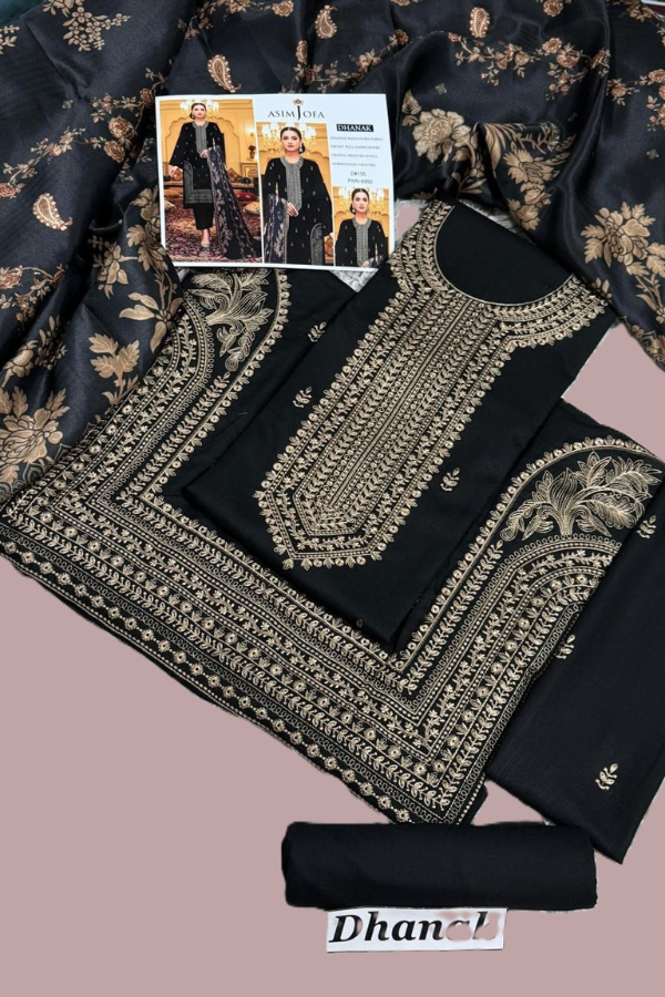 dhanak 3pc heavy embroidered with china printed wool shawl