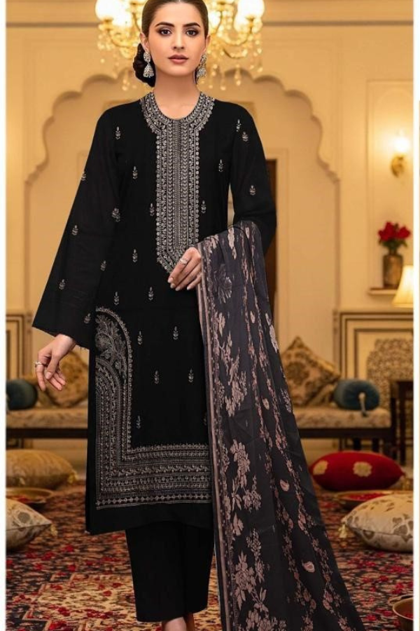 dhanak 3pc heavy embroidered with china printed wool shawl