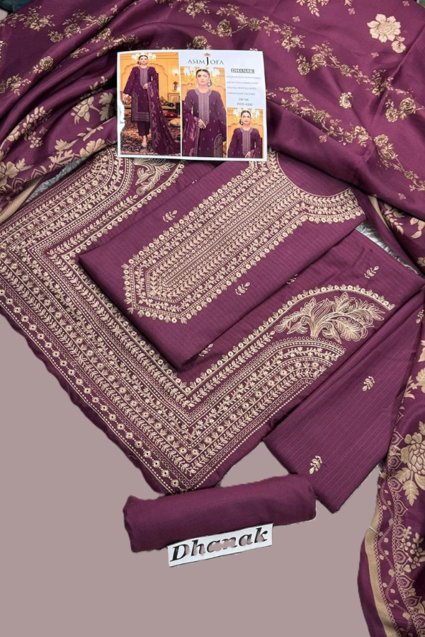 dhanak 3pc heavy embroidered with china printed wool shawl