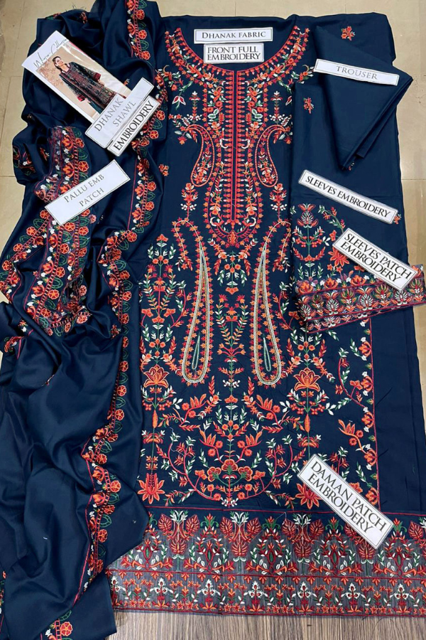 Dhanak Heavy Embroidered 3pc With Embridered Dupatta