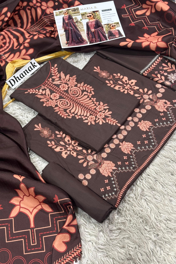 Embroidered Dhanak 3pc Casual Dress