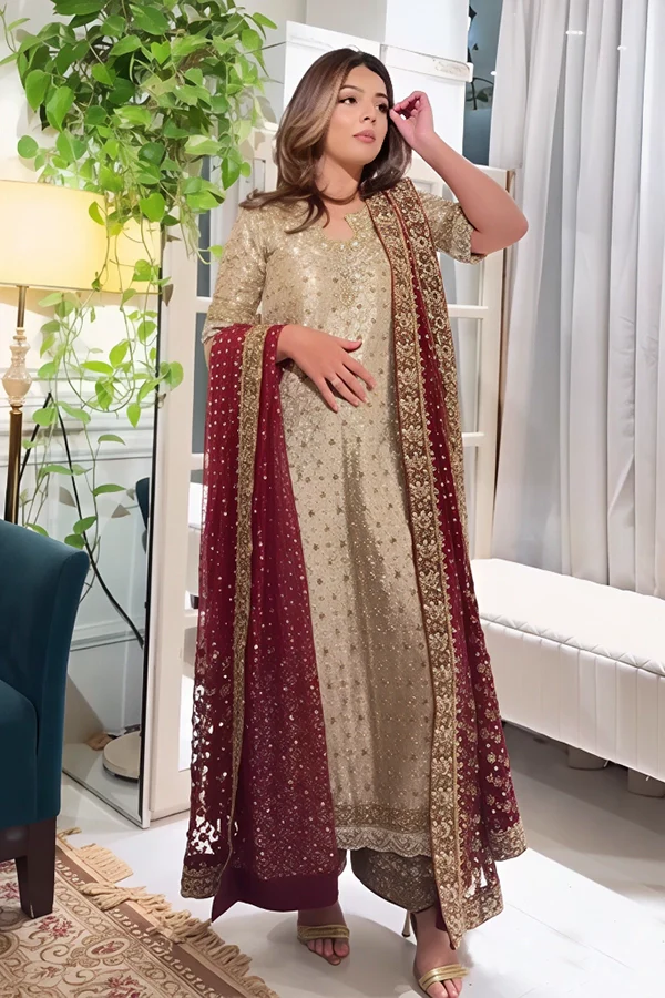 Haris Shakeel Luxury Embroidered Dress | Elegant Party Wear