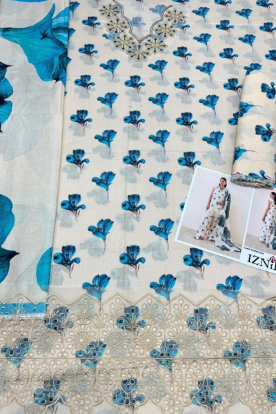 Iznik-Allover Printed 3pc With Heavy Embroidered Patches