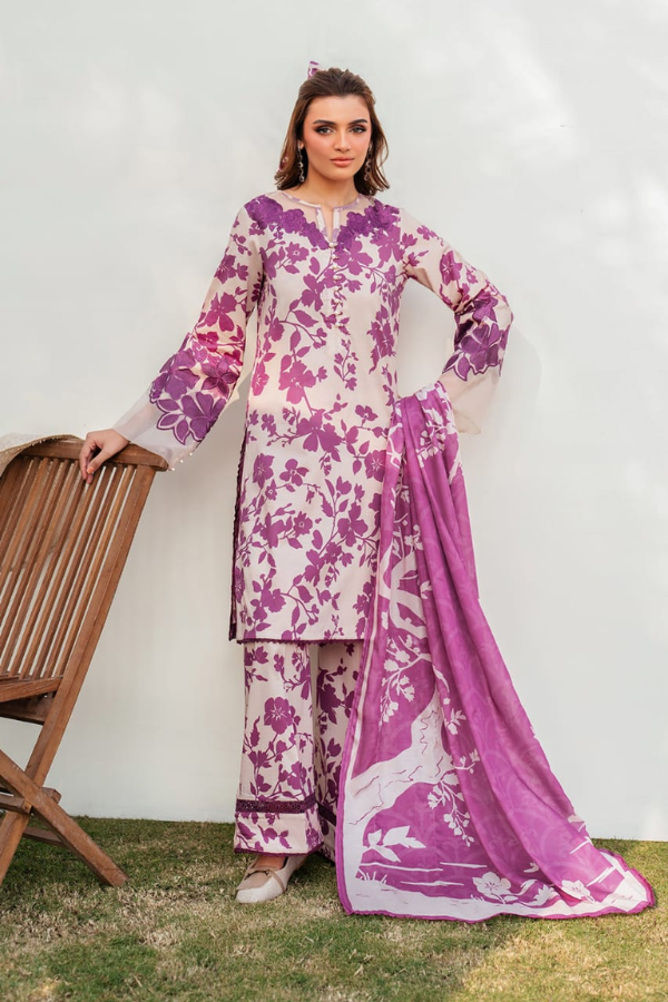 Iznik-Lawn 3pc Printed with Embroidered Patches