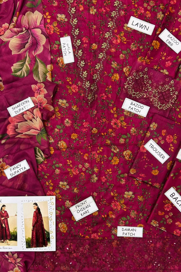 Iznik-Lawn Sequence Embroidered 3pc with Chiffon Dupatta