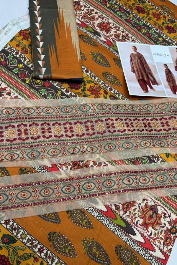 Khaddar Digital Printed with Heavy Embroidery Patches (067)