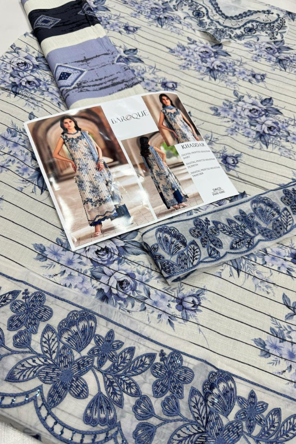 Khaddar Digital Printed with Heavy Embroidery Patches (068)