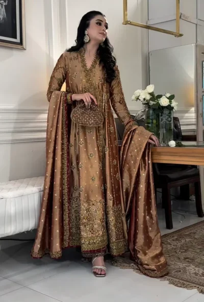 Luxury Golden Embroidered Dress Pakistani Designer Wear