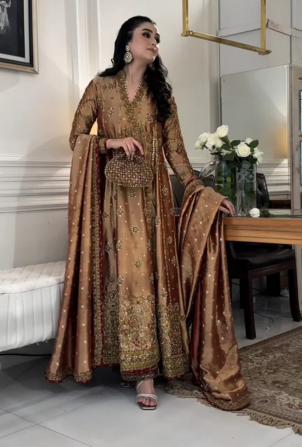 Luxury Golden Embroidered Dress Pakistani Designer Wear