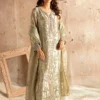 Luxury Jade Green Embroidered Long 3pc Dress