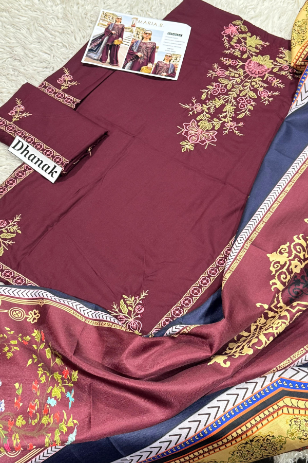 Maria B- Dhanak 3pc Embroidered Dress