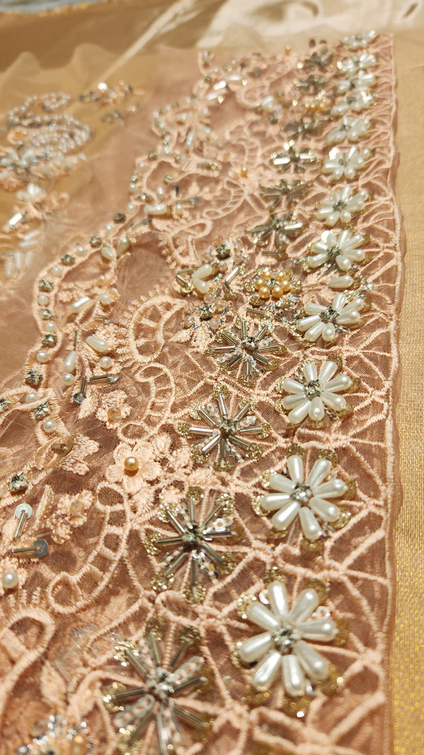 Maria B - Peach Pink Embroidered Saree