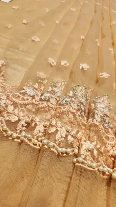 Maria B – Peach Pink Embroidered Saree (3) Maria B - Peach Pink Embroidered Saree