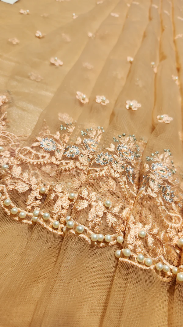 Maria B - Peach Pink Embroidered Saree