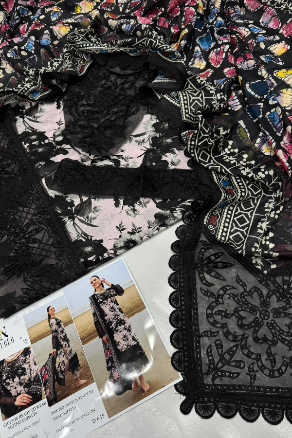 Nureh-Embroidered Lawn 3pc with Patches