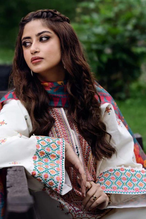 Sapphire-Embroidered 3pc Dhanak with Printed Dupatta