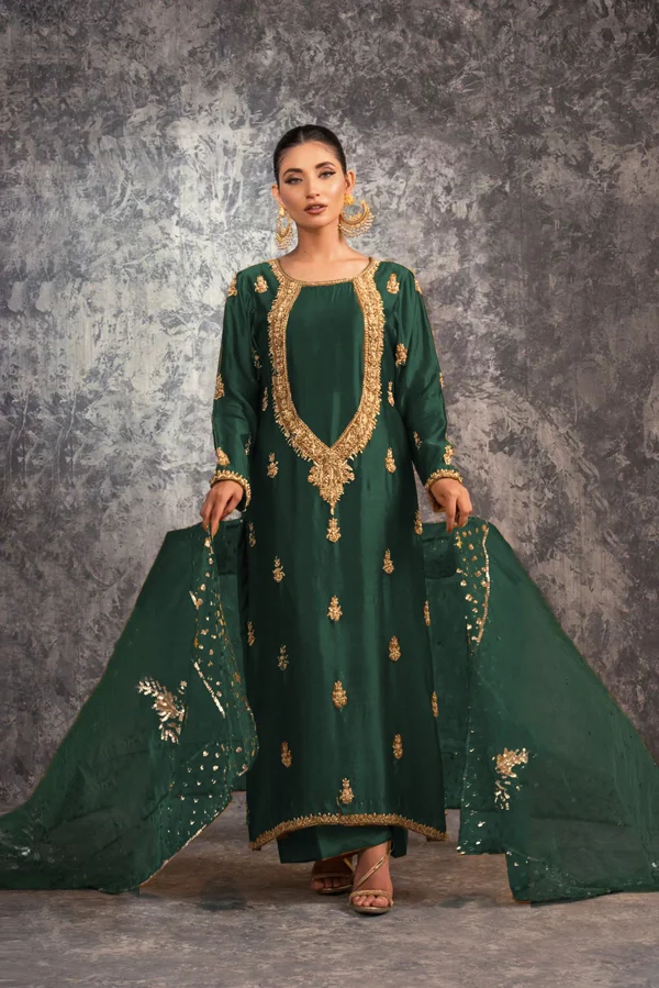 Sehrish Nadeem Miral | Luxury Emerald Green Embroidered Formal Dress