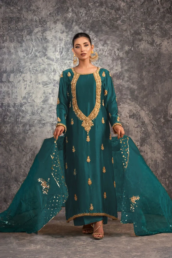 Sehrish Nadeem Miral | Luxury Emerald Green Embroidered Formal Dress