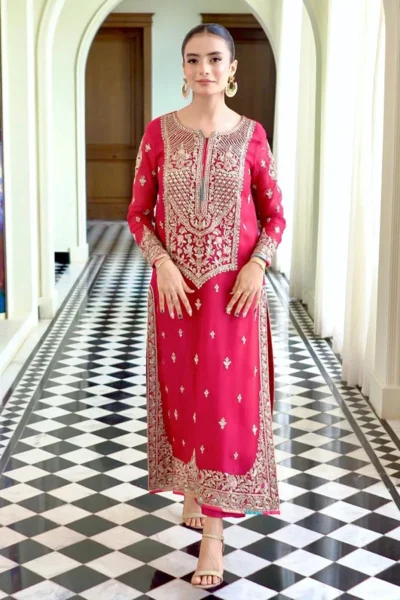 Waqar Asghar - Hot Pink Luxury Partywear Dress