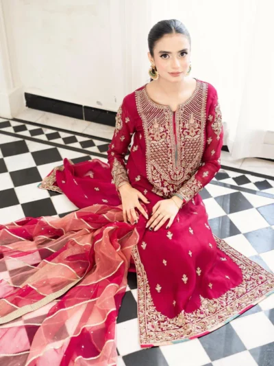 Waqar Asghar - Hot Pink Luxury Partywear Dress