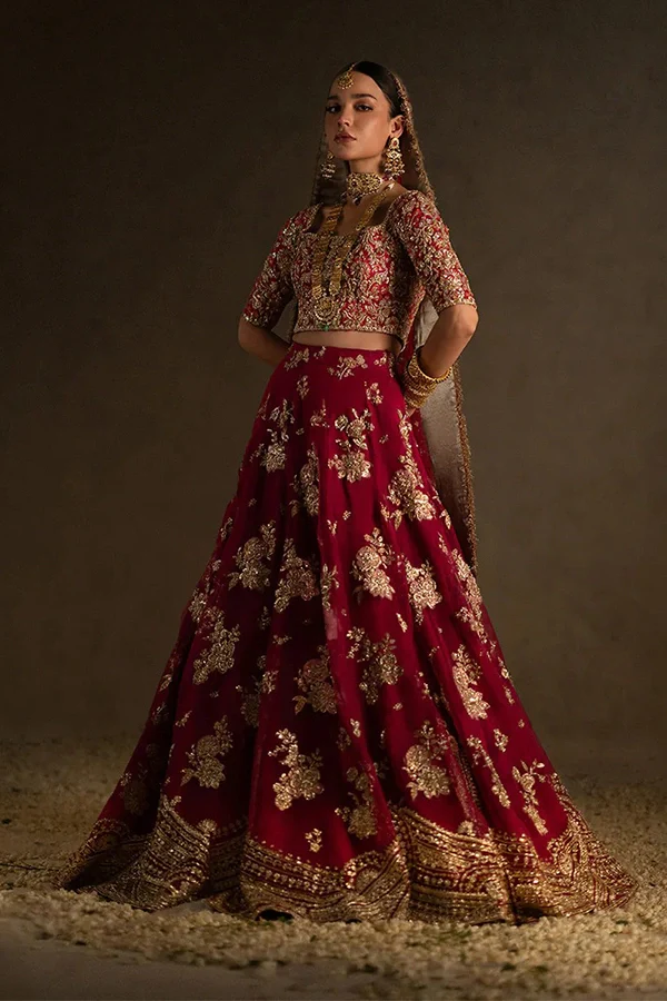 Zuria Dur- Luxury Bridal Lehenga with Heavy Gold Embroidery