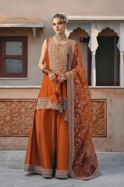 Kanwal Malik - Mehek Orange- 3pc Embroidered Party Wear