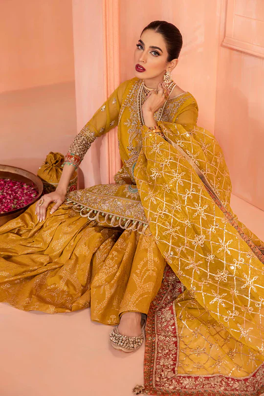 Maria B - Luxury Embroidered Mehndi Shahrara